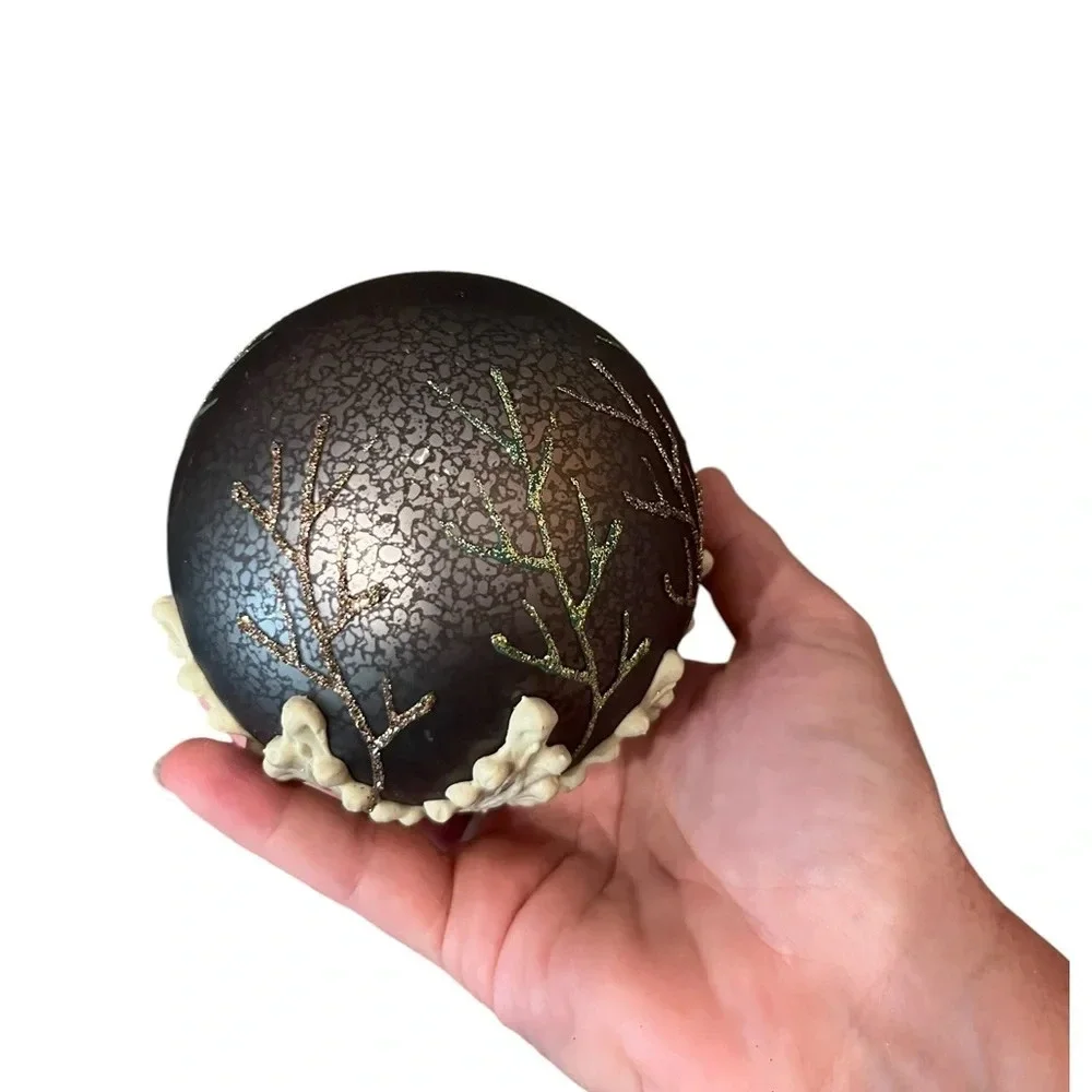 Robert Stanley 2 PC SET OF 3D Glass Large Christmas Tree Ornaments Brown Sparkle